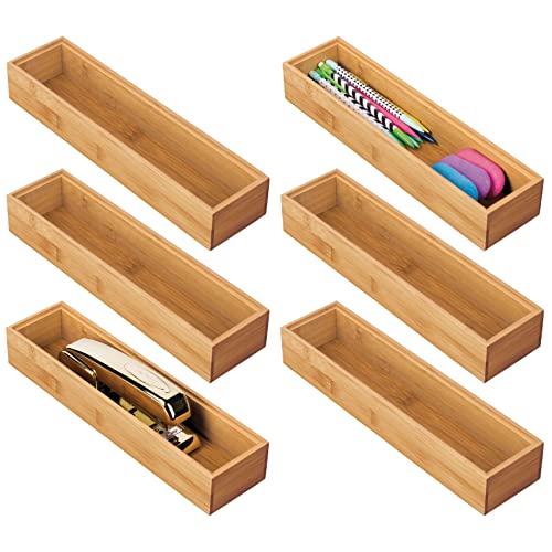 Slim Bamboo Desk Drawer Trays (6-Pack)